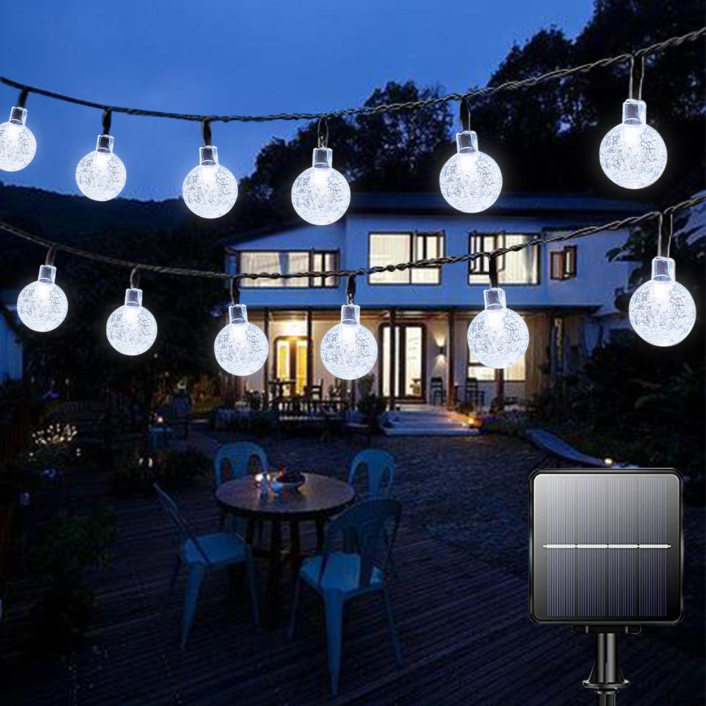 Solar Garden Lights Outdoor, 50 LED 7M/24Ft Solar String Lights Waterproof 8 Modes Indoor/Outdoor Fairy Lights for Garden, Patio, Yard, Home, Party, Wedding, Festival Decoration (Clear White)