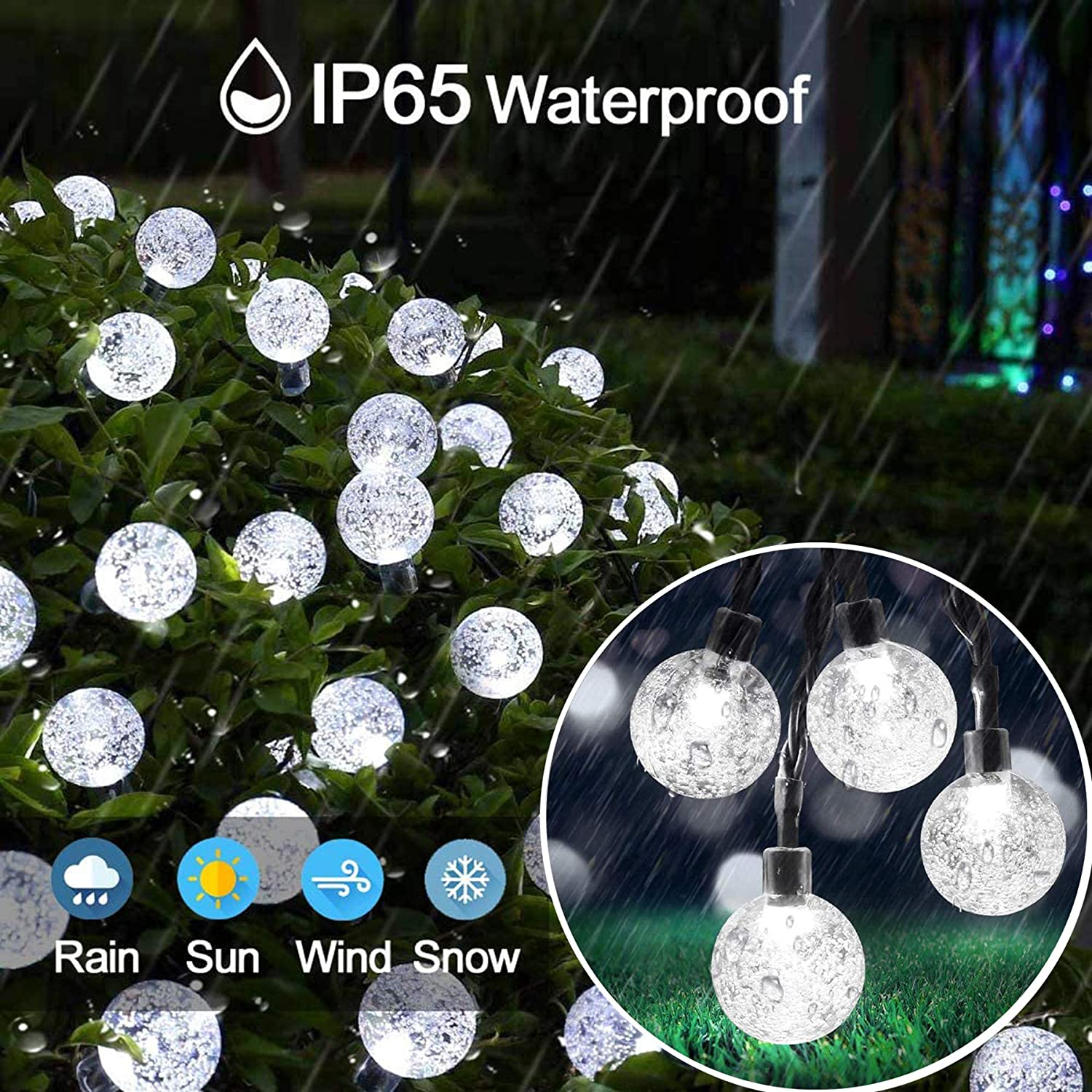 Solar Garden Lights Outdoor, 50 LED 7M/24Ft Solar String Lights Waterproof 8 Modes Indoor/Outdoor Fairy Lights for Garden, Patio, Yard, Home, Party, Wedding, Festival Decoration (Clear White)