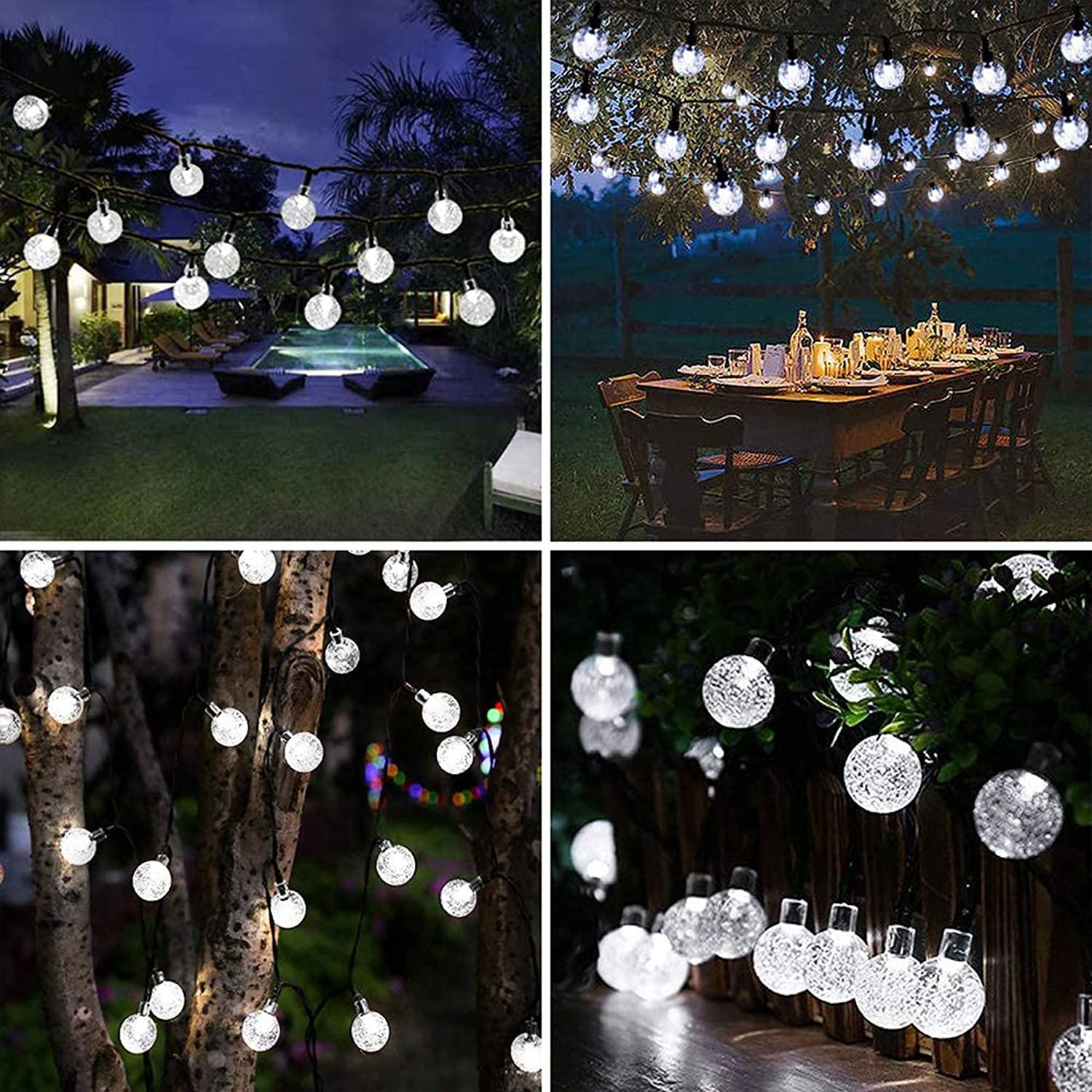 Solar Garden Lights Outdoor, 50 LED 7M/24Ft Solar String Lights Waterproof 8 Modes Indoor/Outdoor Fairy Lights for Garden, Patio, Yard, Home, Party, Wedding, Festival Decoration (Clear White)