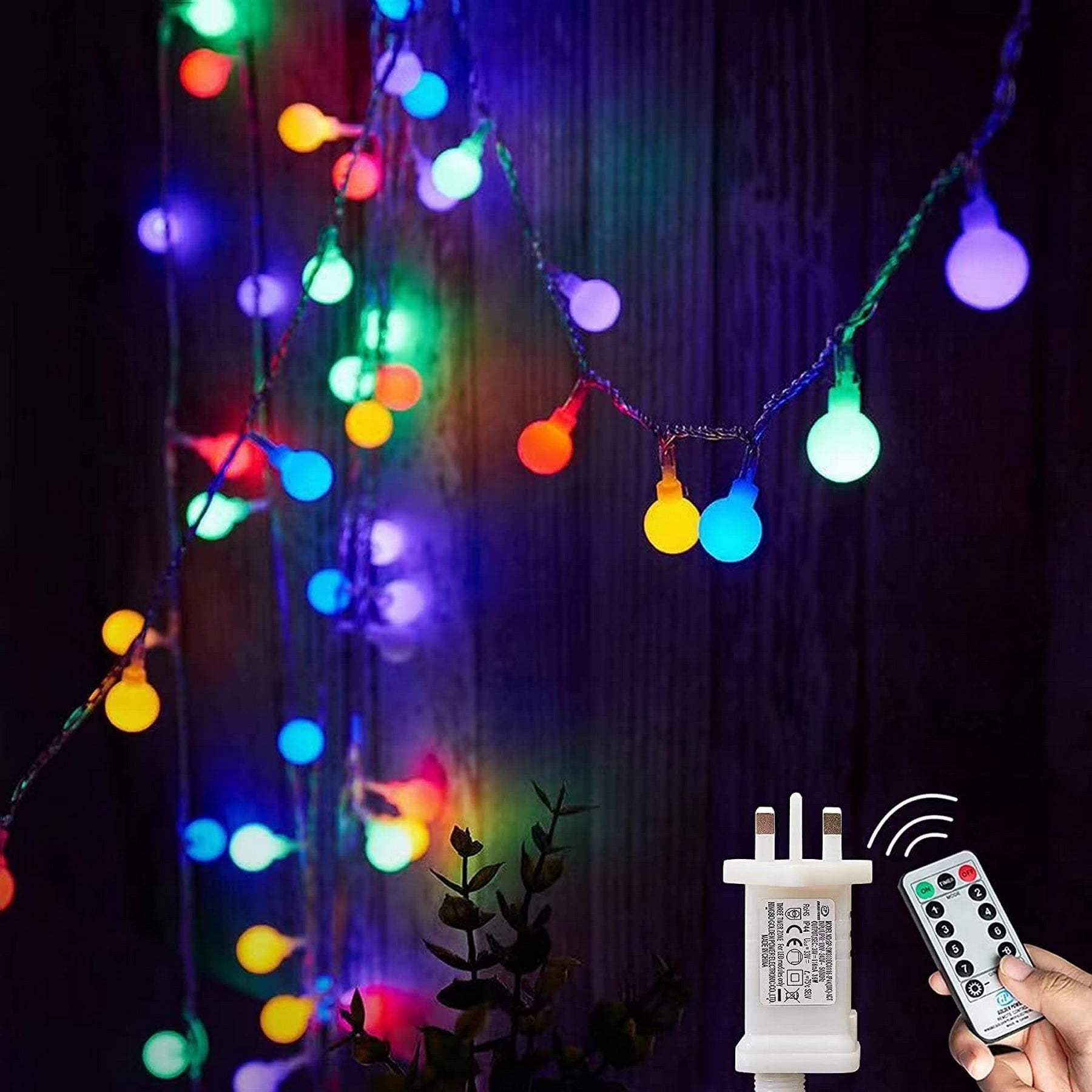 Fairy Lights Plug in 120 LEDs, 12M/39ft Globe String Lights Mains Powered, 8 Modes with Remote Timer Control Christmas Lights Outdoor/Indoor for Bedroom, Party, Wedding Decorations (Multi-Coloured)
