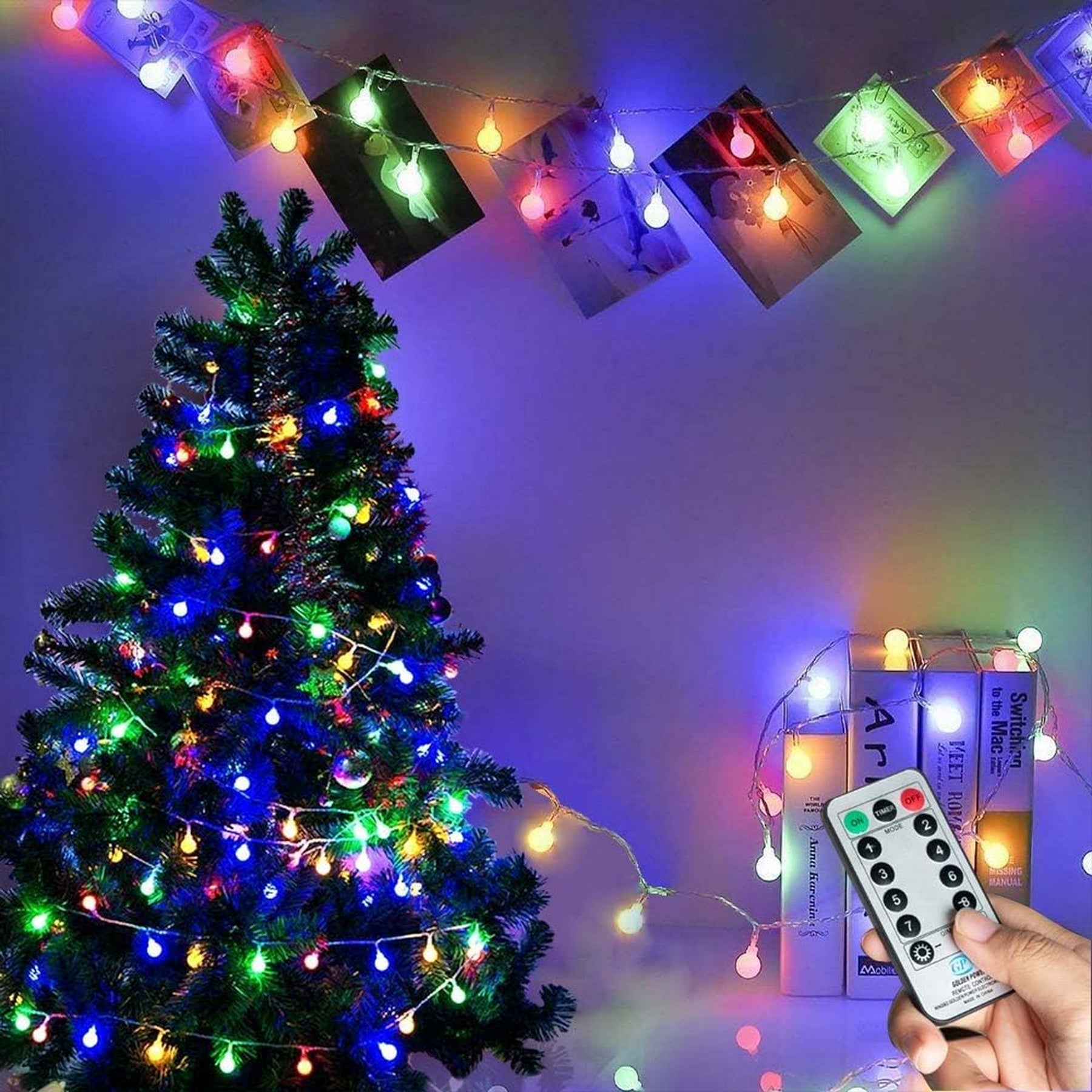 Fairy Lights Plug in 120 LEDs, 12M/39ft Globe String Lights Mains Powered, 8 Modes with Remote Timer Control Christmas Lights Outdoor/Indoor for Bedroom, Party, Wedding Decorations (Multi-Coloured)