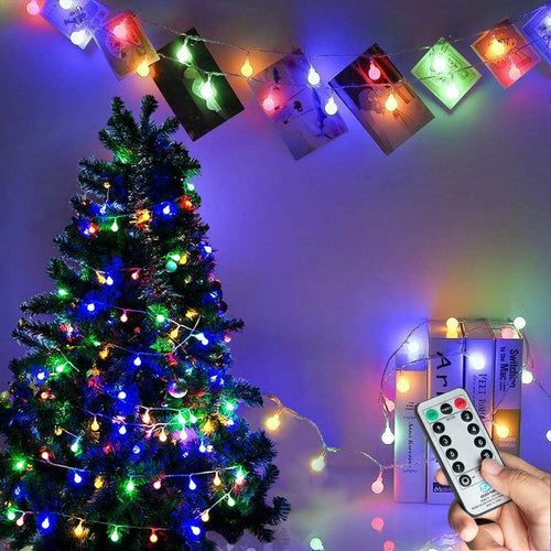 Fairy Lights Plug in 120 LEDs, 12M/39ft Globe String Lights Mains Powered, 8 Modes with Remote Timer Control Christmas Lights Outdoor/Indoor for Bedroom, Party, Wedding Decorations (Multi-Coloured)