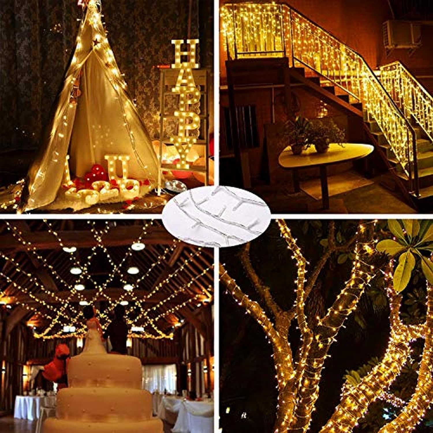 String Lights Mains Powered, 120 LED 12M/39Ft Fairy Lights Waterproof，with 8 Modes Remote Control Fairy Lights Indoor/Outdoor for Garden, Gazebo, Party, Wedding, Christmas Decorations (Warm White)