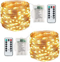 Lezonic [2 Pack Fairy Lights, 120LEDs 13M 8 Modes String Lights Battery Operated, Indoor/Outdoor with Remote Timer for Bedroom, Party, Wedding, Christmas Decorations(Warm White)