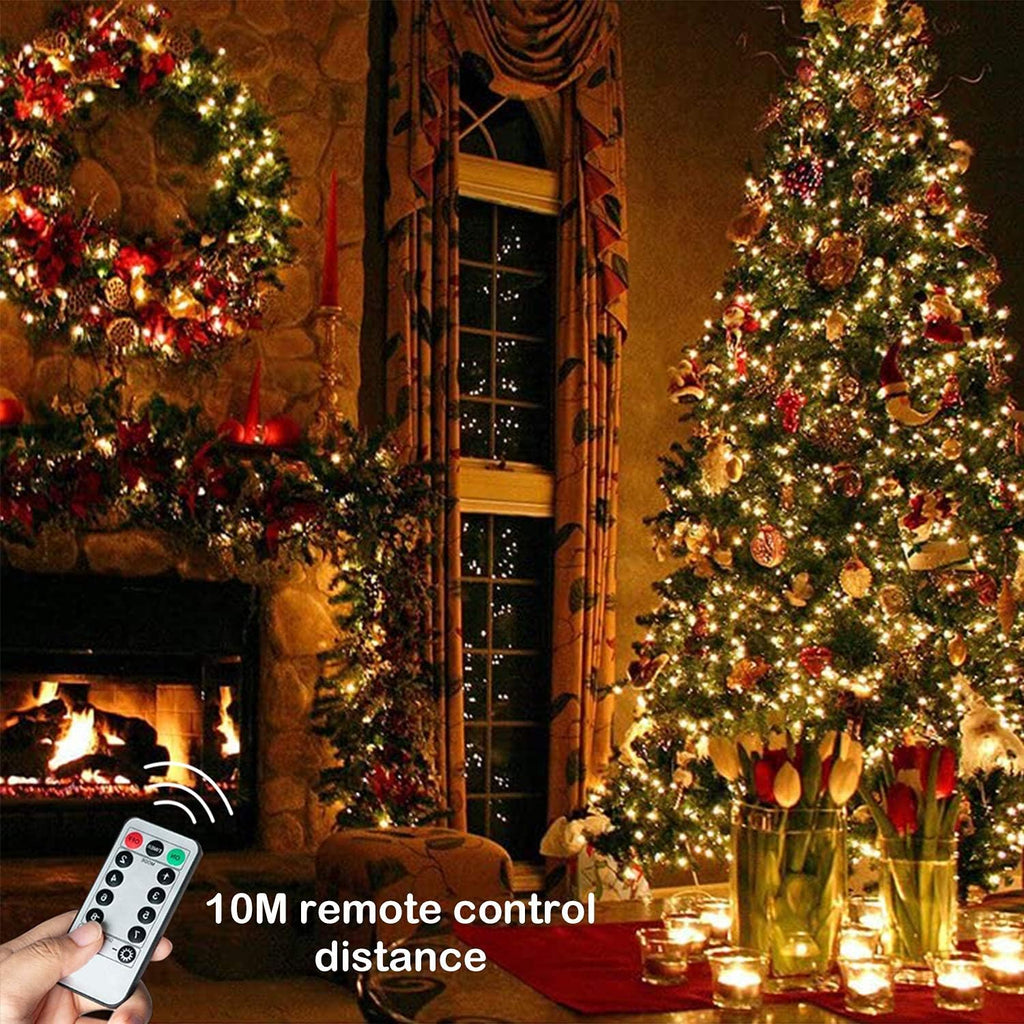 Lezonic [2 Pack Fairy Lights, 120LEDs 13M 8 Modes String Lights Battery Operated, Indoor/Outdoor with Remote Timer for Bedroom, Party, Wedding, Christmas Decorations(Warm White)